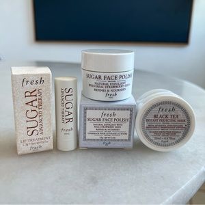 FRESH Skin Care Set Sugar Face Polish, Lip Treatment and Black Tea Mask